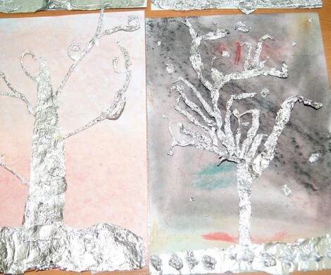 2022.02.01 - DRZEWA Z FOLII ALUMINIOWEJ - ZAJĘCIA PLASTYCZNE